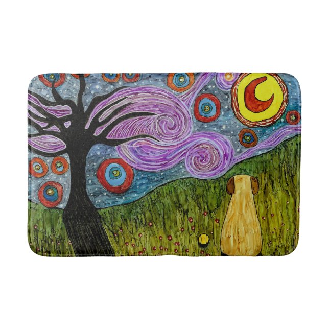 Cute and Colourful Doggy Starry Night Bath Mat (Front)