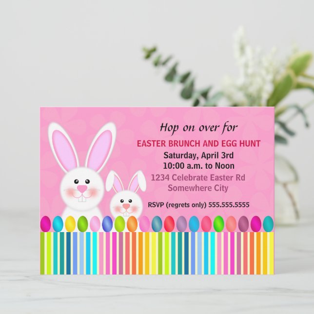 Cute and Colourful Easter Bunny Invitation (Standing Front)