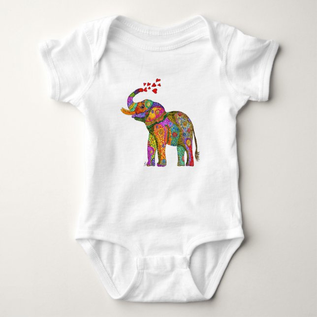 Cute and Colourful Elephant Baby Bodysuit (Front)
