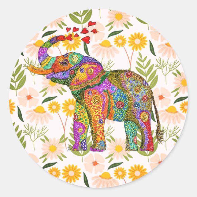 Cute and Colourful Elephant  Classic Round Sticker (Front)