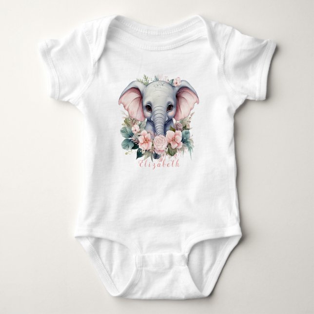 Cute and Colourful Floral Baby Elephant Bodysuit (Front)