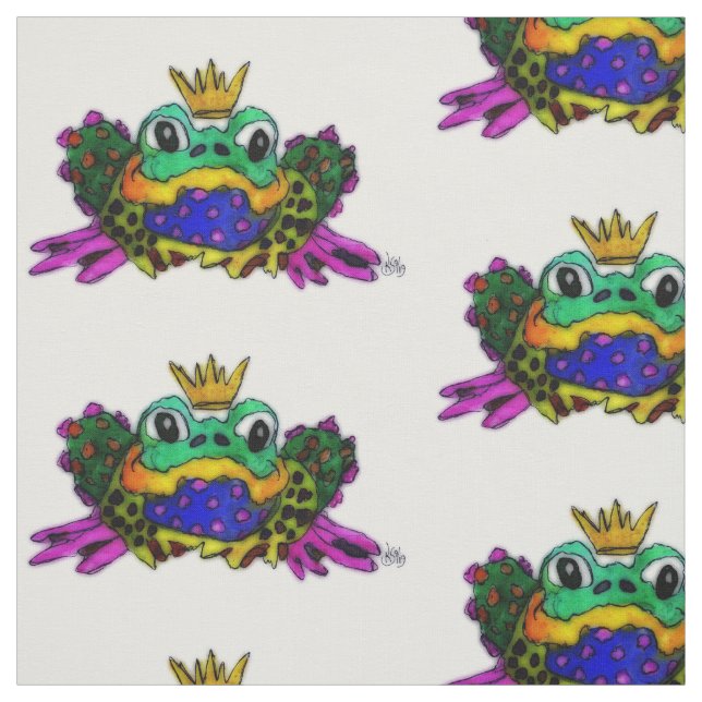 Cute and Colourful Frog with Crown Fabric (Swatch)