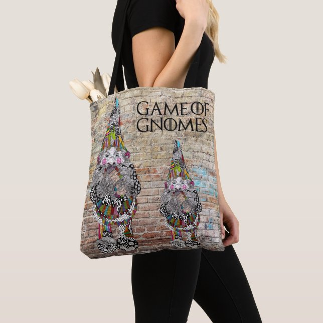 Cute and Colourful Game of Gnomes Tote Bag (Close Up)