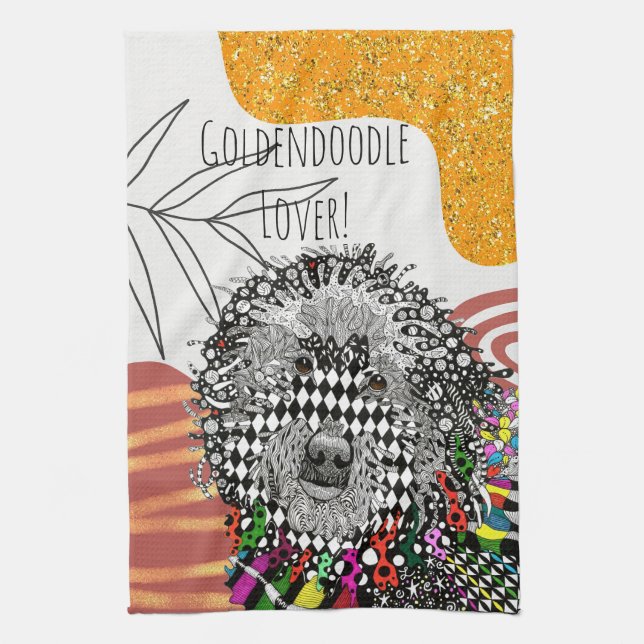 Cute and Colourful Goldendoodle Kitchen Towel (Vertical)