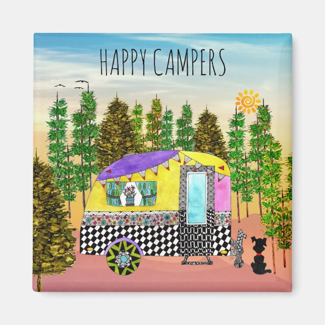 Cute and Colourful Happy Camper Magnet (Front)
