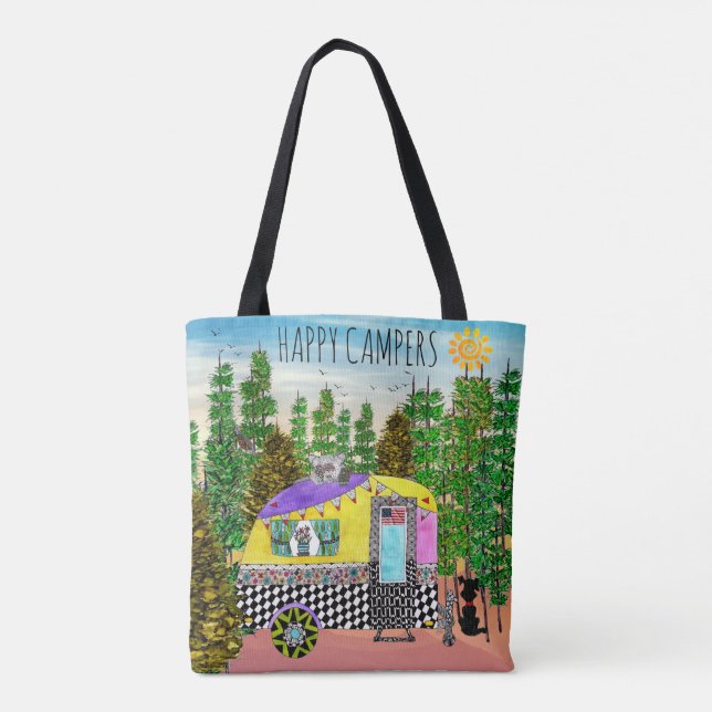 Cute and Colourful Happy Camper Tote Bag (Back)