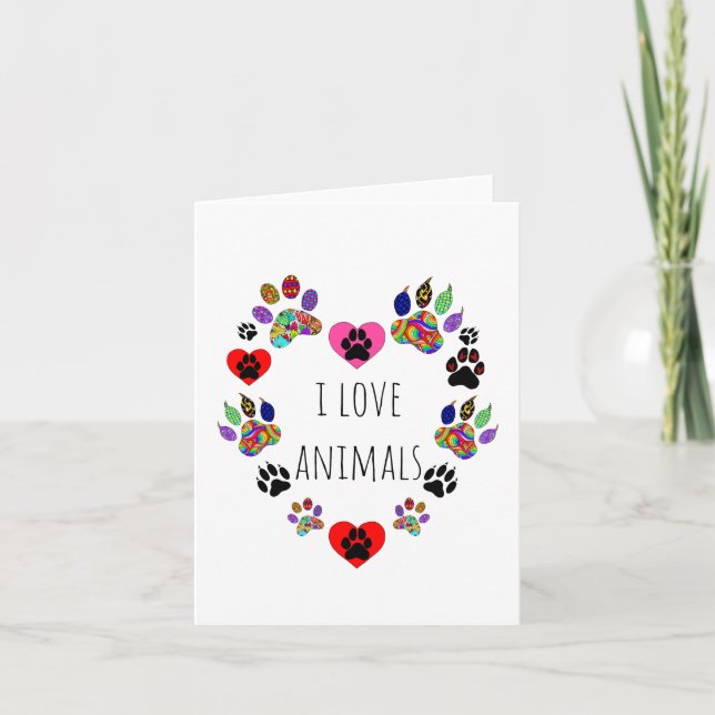 Cute and Colourful Heart Paw Prints Greeting Card (Front)