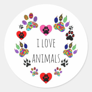 Cute and Colourful I Love Animals Sticker