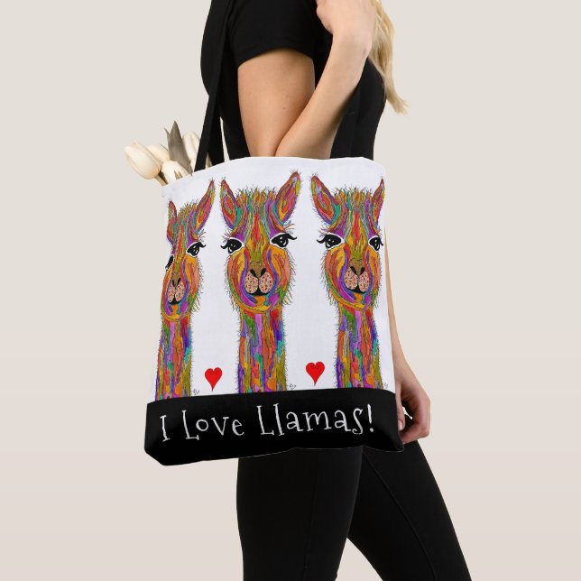 Cute and Colourful I Love Llamas Tote Bag (Close Up)