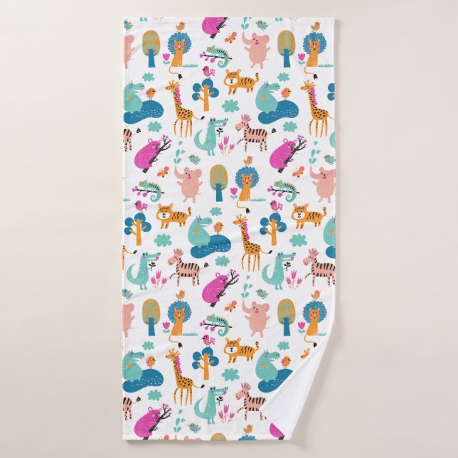 Cute and Colourful Jungle Animals Pattern Bath Towel (Bath Towel)