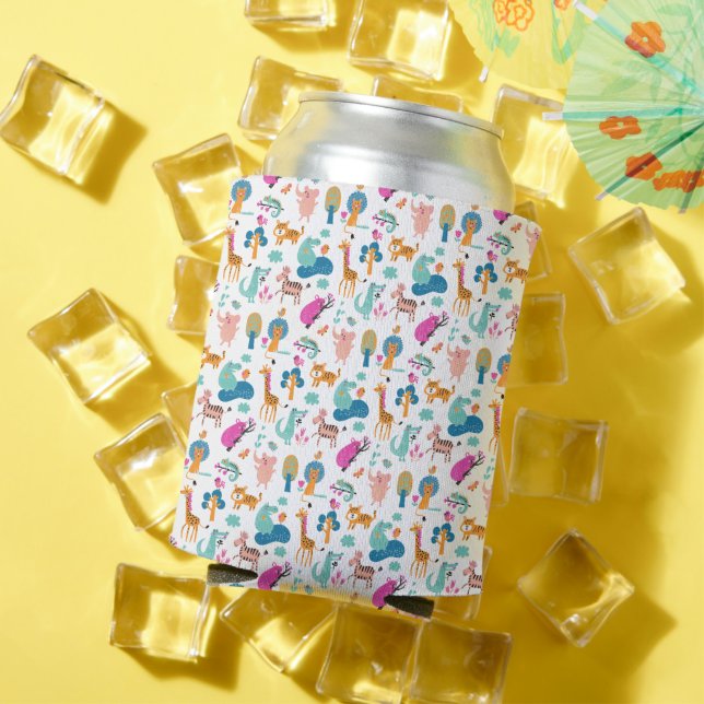 Cute and Colourful Jungle Animals Pattern Can Cooler (In Situ Summer)