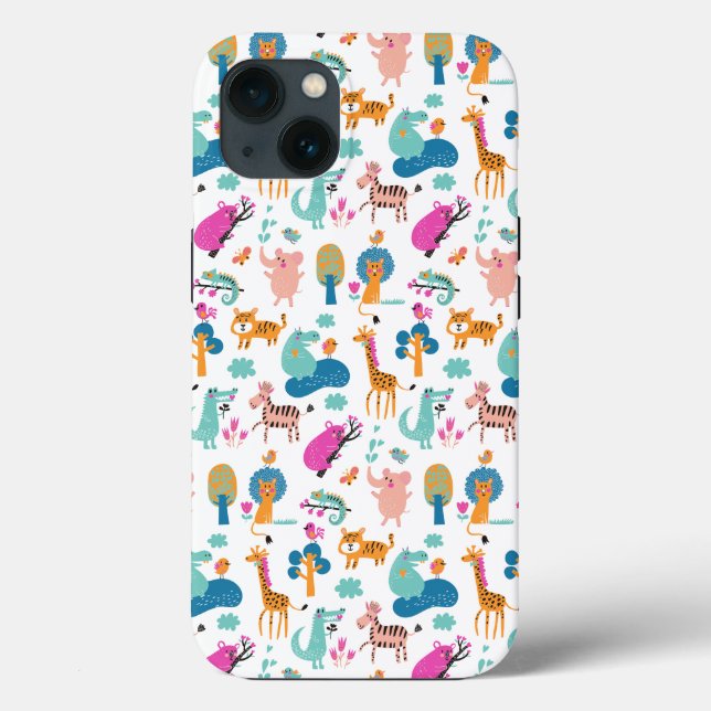 Cute and Colourful Jungle Animals Pattern Case-Mate iPhone Case (Back)