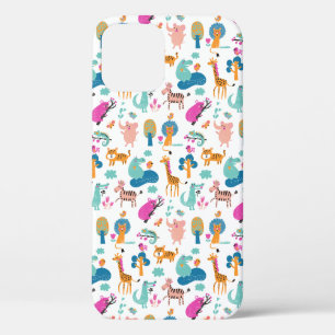 Cute and Colourful Jungle Animals Pattern iPhone 12 Case