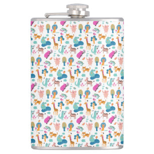 Cute and Colourful Jungle Animals Pattern Hip Flask