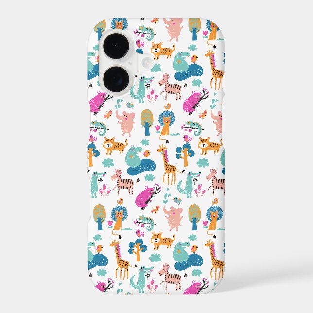 Cute and Colourful Jungle Animals Pattern iPhone Case (Back)