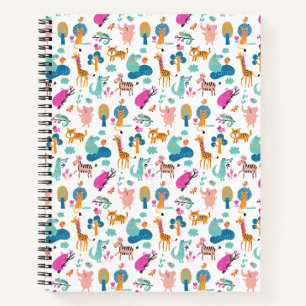 Cute and Colourful Jungle Animals Pattern Notebook