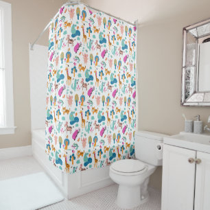 Cute and Colourful Jungle Animals Pattern Shower Curtain