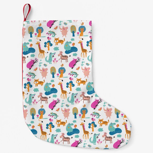 Cute and Colourful Jungle Animals Pattern Small Christmas Stocking (Front)