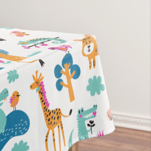 Cute and Colourful Jungle Animals Pattern Tablecloth