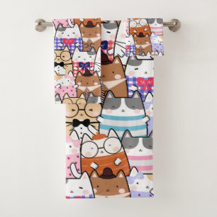 Cute and Colourful Kawaii Cat Pattern Bath Towel Set