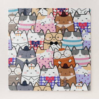 Cute and Colourful Kawaii Cat Pattern Jigsaw Puzzle