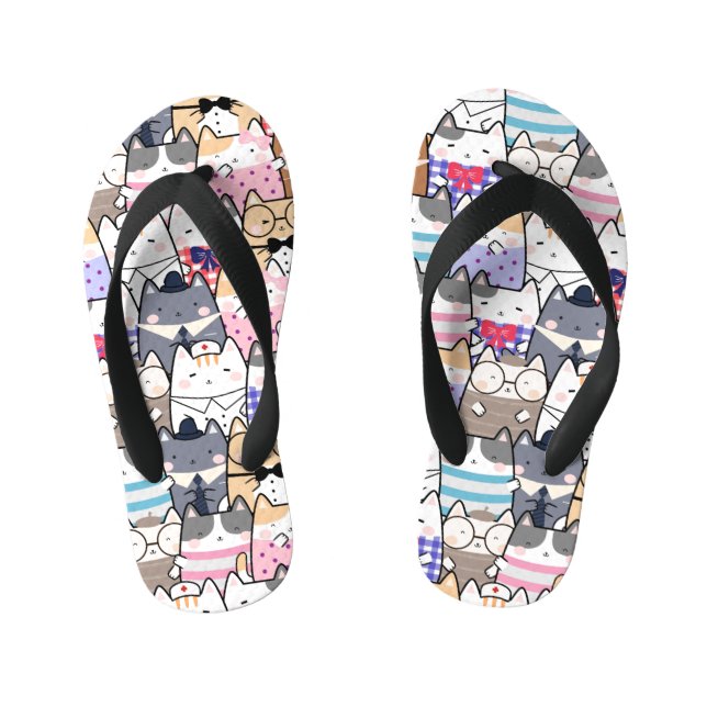 Cute and Colourful Kawaii Cat Pattern Kid's Jandals (Footbed)