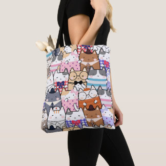 Cute and Colourful Kawaii Cat Pattern Tote Bag