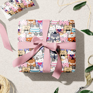 Cute and Colourful Kawaii Cat Pattern Wrapping Paper