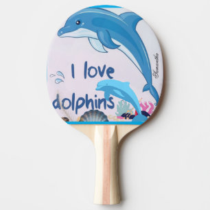 Cute and Colourful l Love Dolphins Quotes Name  Ping Pong Paddle