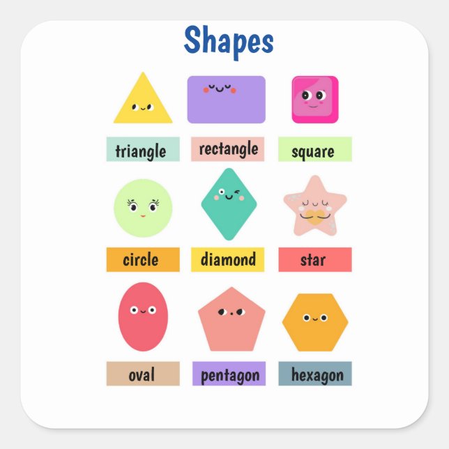 Cute and Colourful Learn Your Shapes Square Sticker (Front)