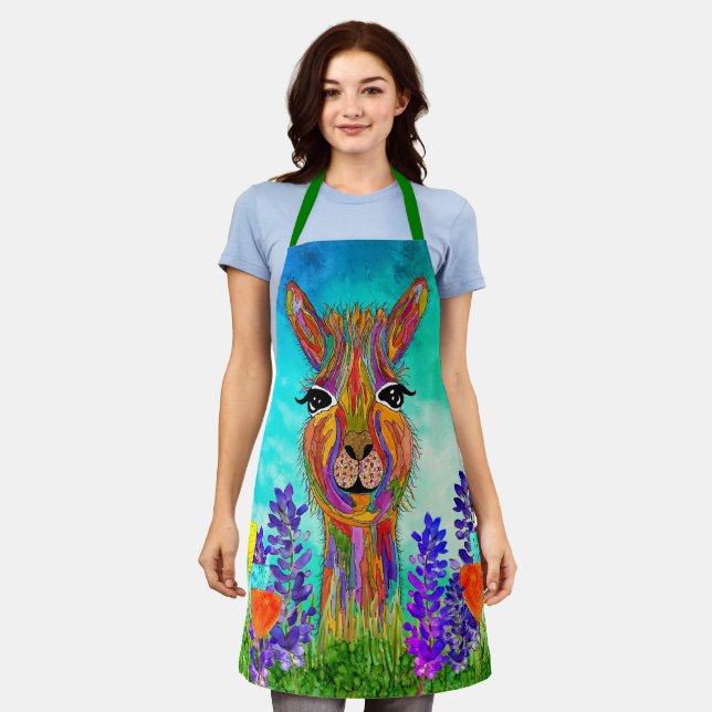 Cute and Colourful Llama Apron (Worn)