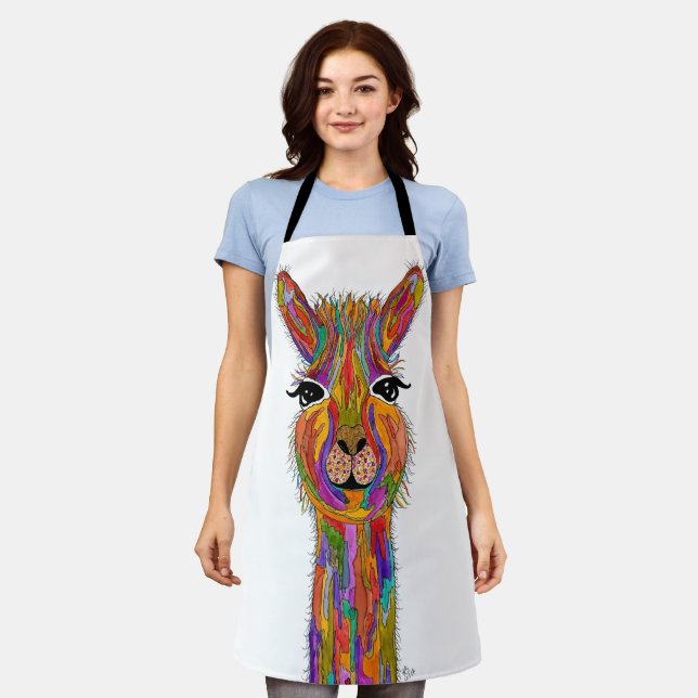 Cute and Colourful Llama Apron (Worn)