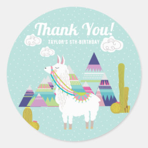 Cute and Colourful Llama Birthday Thank You Classic Round Sticker