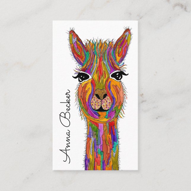 Cute and Colourful Llama Business Card (Front)