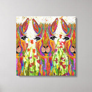 Cute and Colourful Llama Canvas - 20" x 20"