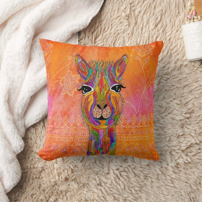 Cute and Colourful Llama Throw Pillow (Blanket)