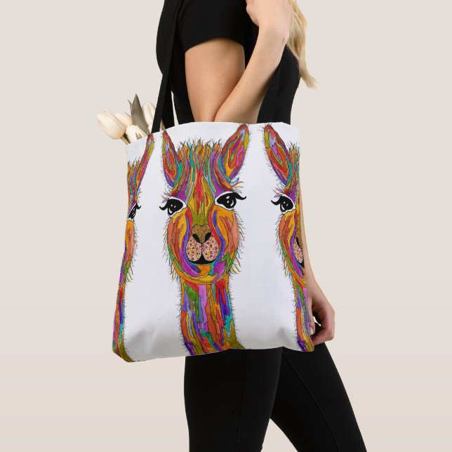 Cute and Colourful Llama Tote Bag (Close Up)