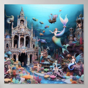 Cute and Colourful Mermaids  Poster