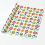 Cute and Colourful Merry Christmas Pattern Wrapping Paper<br><div class="desc">Wrap the presents for friends and family with this cute and colourful Christmas circle pattern wrapping paper. It includes 4 circle, the yellow circle contains Gingerbread man with yellow buttons and frosting, the green circle with a Christmas pudding decorated with mistletoe, the bright blue circle with a snowman wearing a...</div>