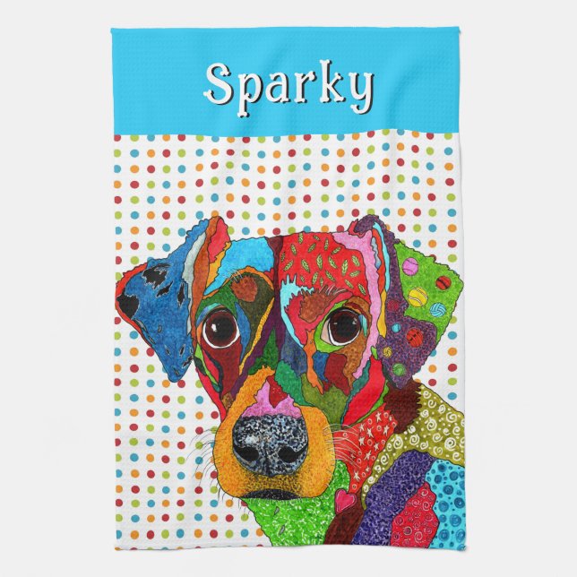 Cute and Colourful Mixed Breed Dog Kitchen Towel (Vertical)
