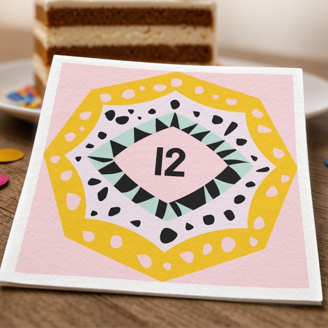 Cute And Colourful Napkins With Custom Age (Napkins that make a statement. Bold colors, fun shapes, and your chosen age front and center.)