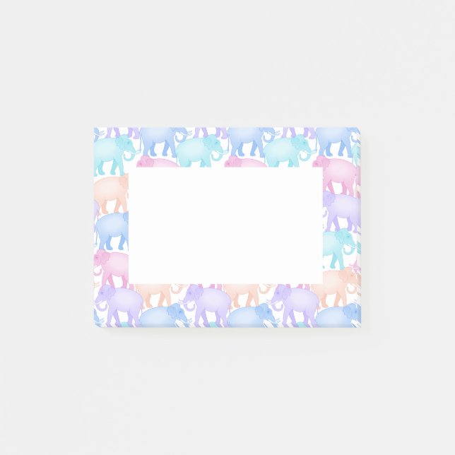 Cute and Colourful Pastel Elephant Pattern Post-it Notes (Front)