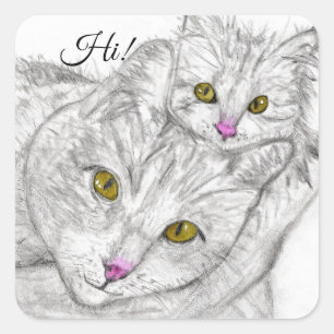 Cute and Colourful Pencil Sketch Cat Stickers