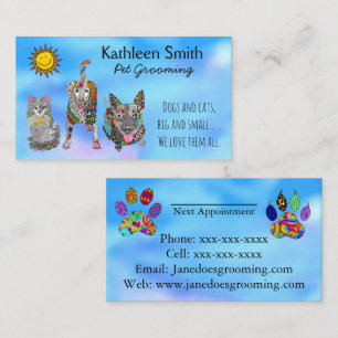 Cute and Colourful Pet Grooming Business Cards
