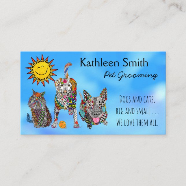 Cute and Colourful Pet Grooming Business Cards (Front)