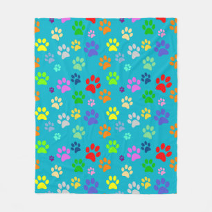 Cute and Colourful Pet Paw Prints Pattern Fleece Blanket