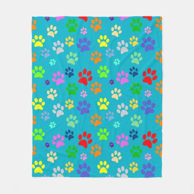 Cute and Colourful Pet Paw Prints Pattern Fleece Blanket (Front)