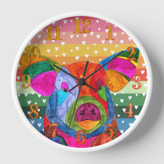 Cute and Colourful Pig Clock (Front)