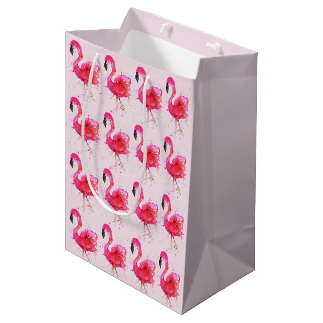 Cute and Colourful Pink Flamingo Gift Bag (Front Angled)