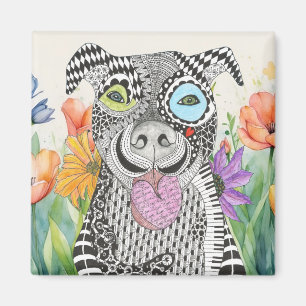 Cute and Colourful Pit Bull Dog Magnet